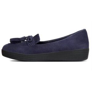 FITFLOP Tassel Bow SneakerLoafer Wedge in Navy Blue Suede Comfort - Size US 7.5